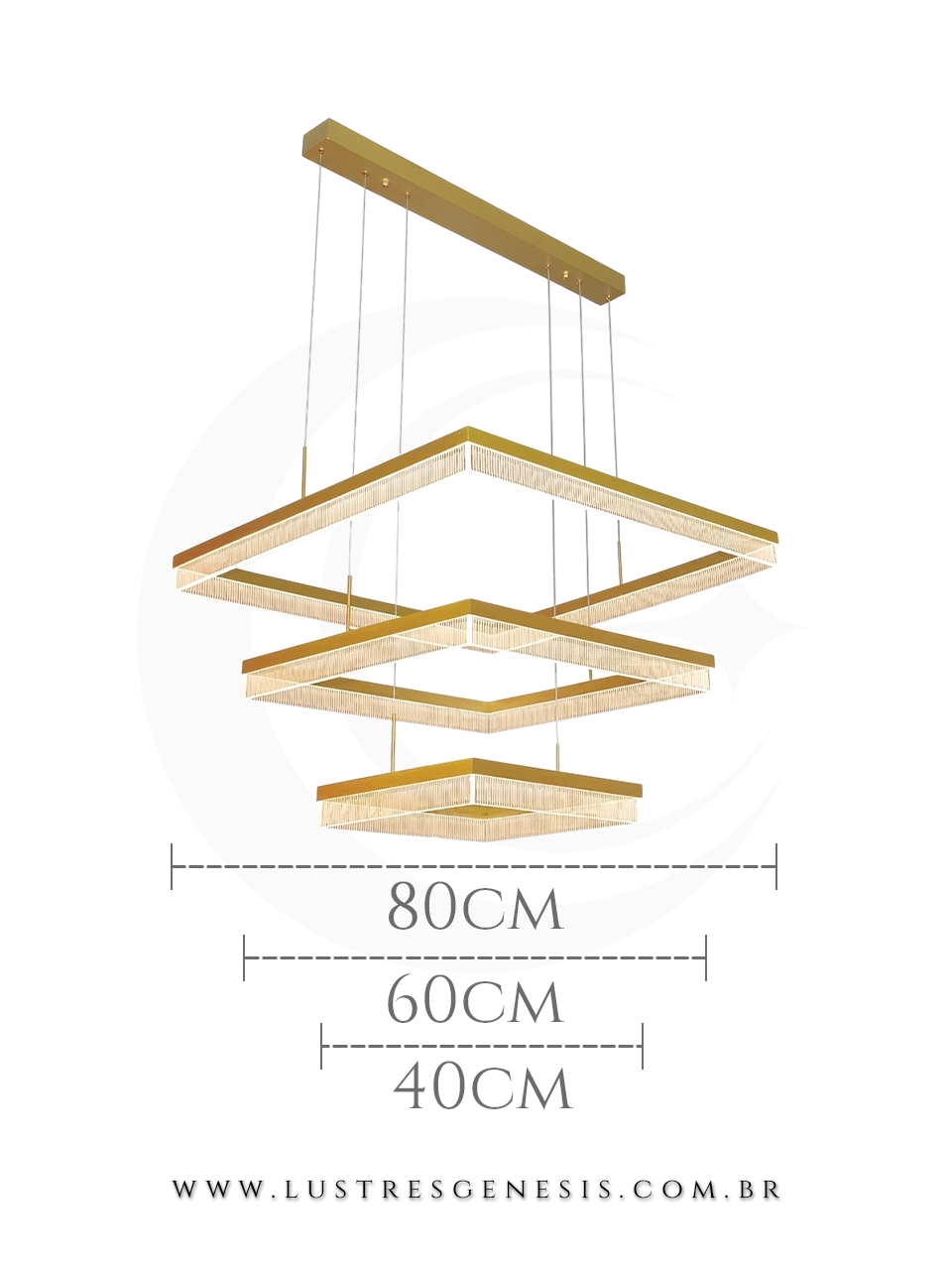 Luminaria de Teto Pendente LED DCD03163 Dourado Bivolt 144W 3000K Ø40x60x80cm, Pé Direito Duplo, Sala de Jantar, Escadas